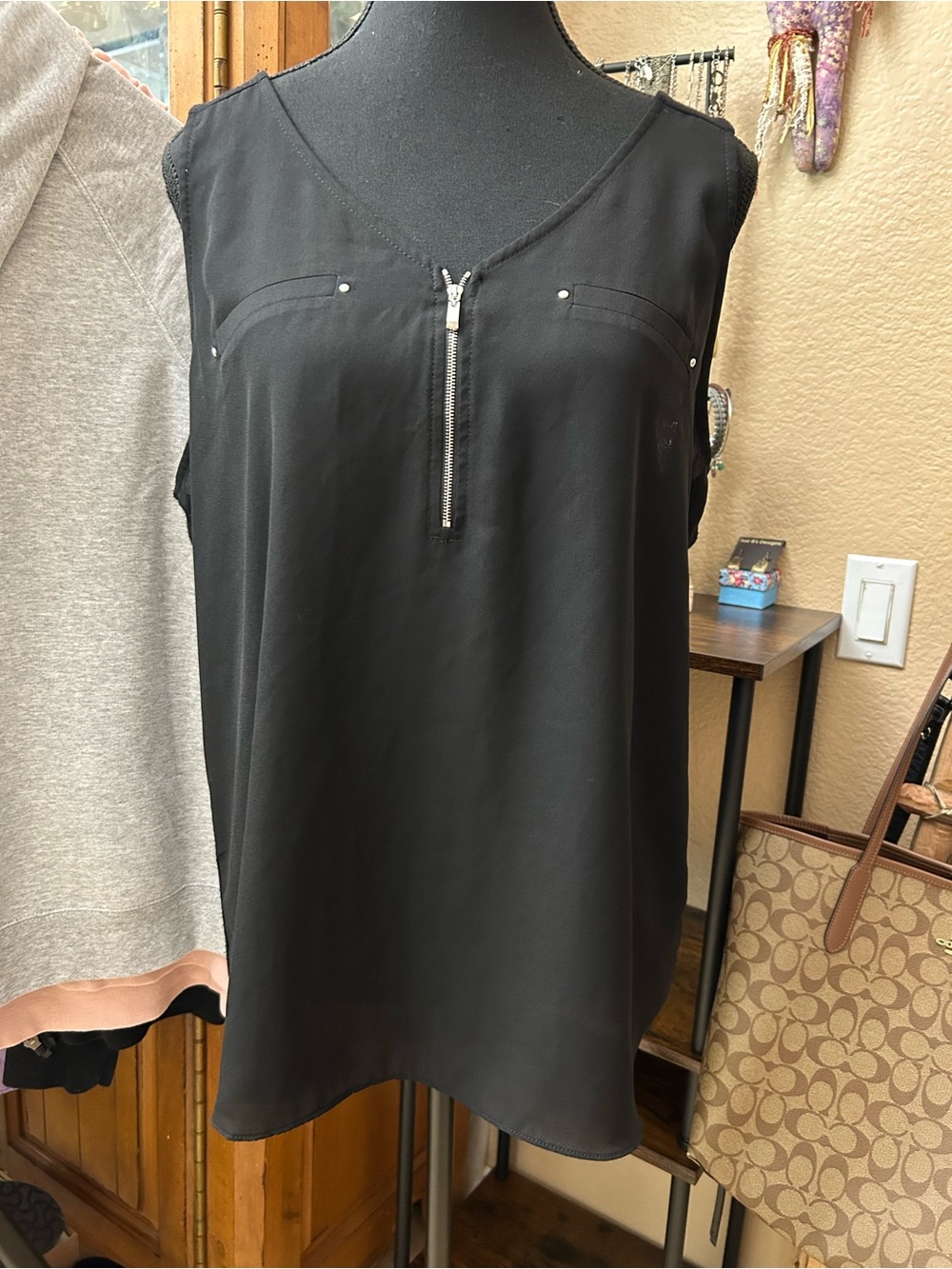 Black Zip-Front Sleeveless Camisole